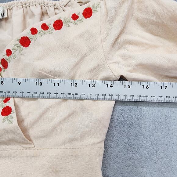 Herencia Collection Top Womens S Cream Embroidered Rosalinda Crop Square Neck - Picture 7 of 9